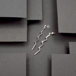 photo couleur d'une paire de boucles d'oreilles posées sur un fond noir hyper design.